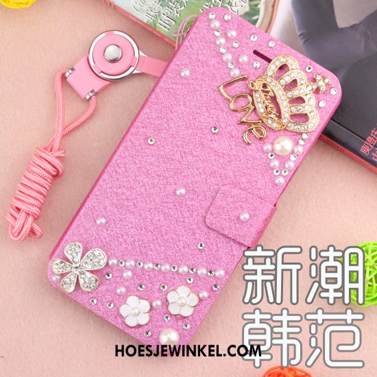 Huawei Y7 2018 Hoesje Met Strass Leren Etui Hoes, Huawei Y7 2018 Hoesje Blauw Mobiele Telefoon