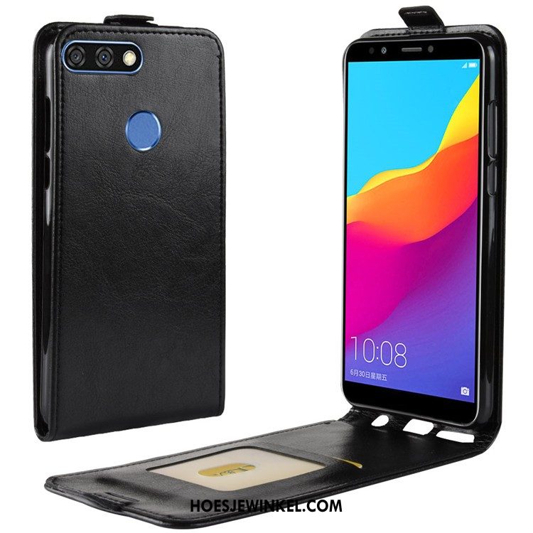 Huawei Y7 2018 Hoesje Mobiele Telefoon Leren Etui Folio, Huawei Y7 2018 Hoesje Wit