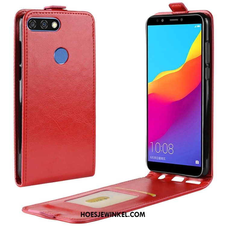 Huawei Y7 2018 Hoesje Mobiele Telefoon Leren Etui Folio, Huawei Y7 2018 Hoesje Wit