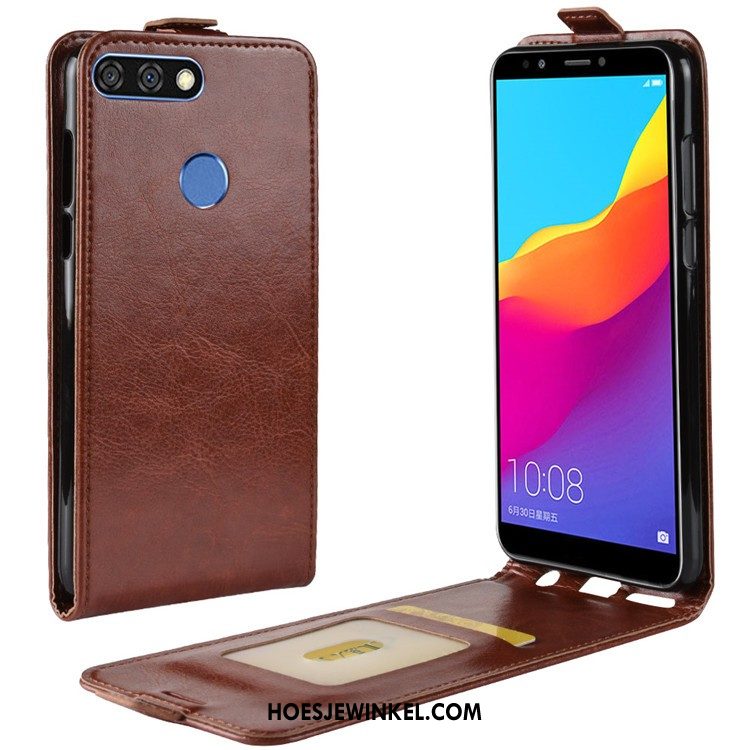 Huawei Y7 2018 Hoesje Mobiele Telefoon Leren Etui Folio, Huawei Y7 2018 Hoesje Wit