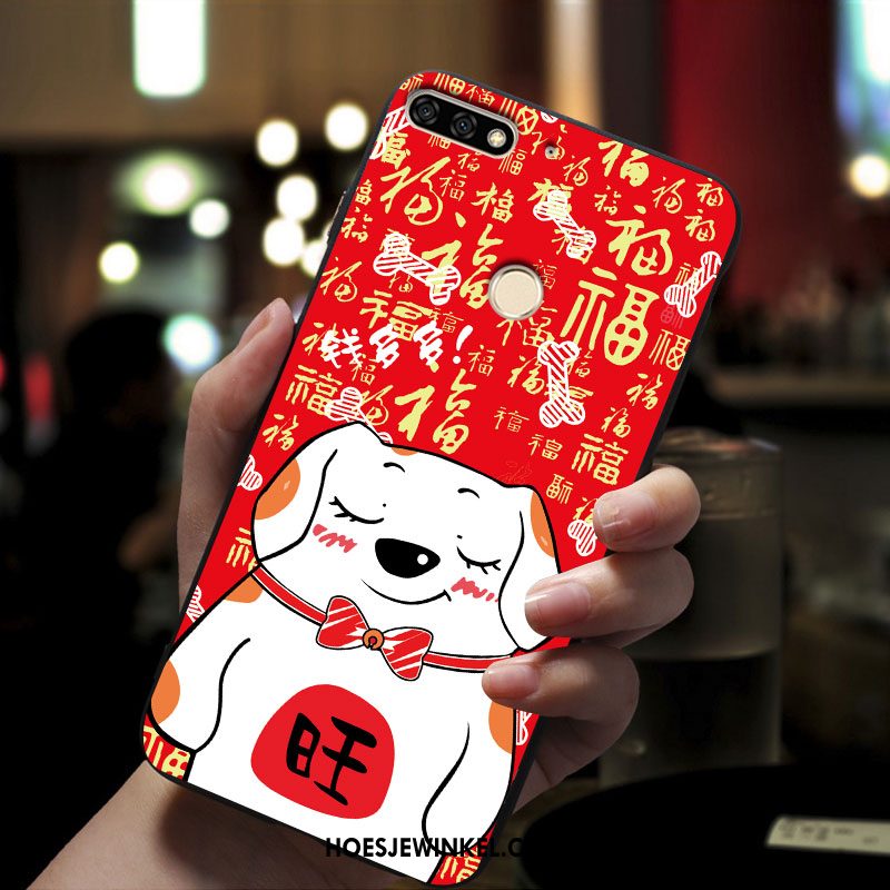 Huawei Y7 2018 Hoesje Rijkdom Mobiele Telefoon Zacht, Huawei Y7 2018 Hoesje Rood Tempereren