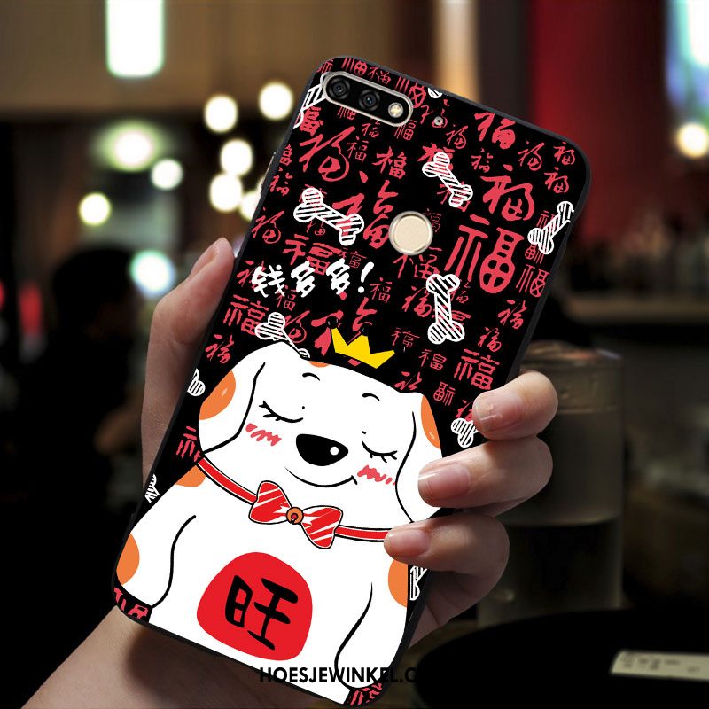 Huawei Y7 2018 Hoesje Rijkdom Mobiele Telefoon Zacht, Huawei Y7 2018 Hoesje Rood Tempereren