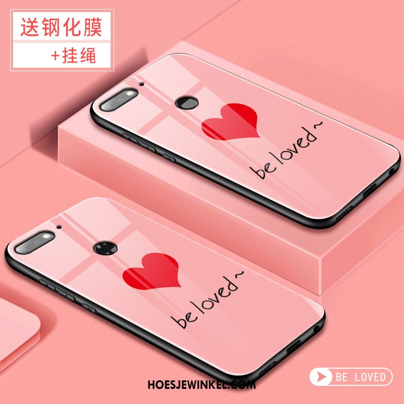 Huawei Y7 2018 Hoesje Trend Roze Tempereren, Huawei Y7 2018 Hoesje Skärmskydd Mobiele Telefoon