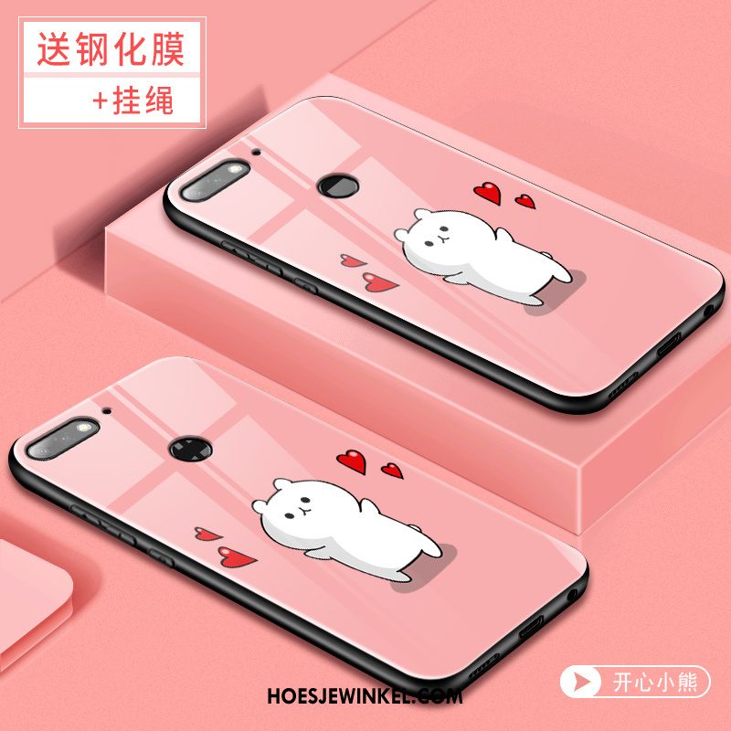 Huawei Y7 2018 Hoesje Trend Roze Tempereren, Huawei Y7 2018 Hoesje Skärmskydd Mobiele Telefoon