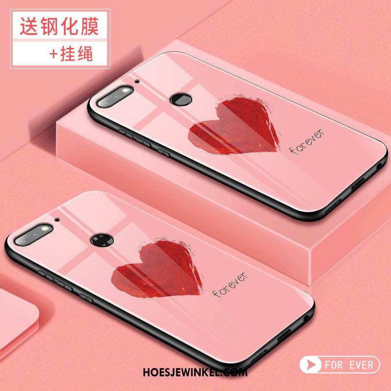 Huawei Y7 2018 Hoesje Trend Roze Tempereren, Huawei Y7 2018 Hoesje Skärmskydd Mobiele Telefoon