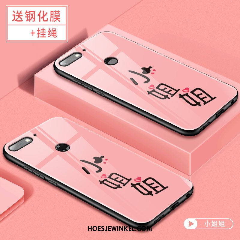 Huawei Y7 2018 Hoesje Trend Roze Tempereren, Huawei Y7 2018 Hoesje Skärmskydd Mobiele Telefoon