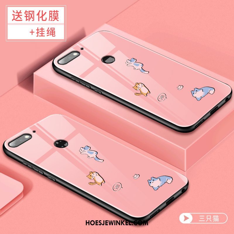 Huawei Y7 2018 Hoesje Trend Roze Tempereren, Huawei Y7 2018 Hoesje Skärmskydd Mobiele Telefoon