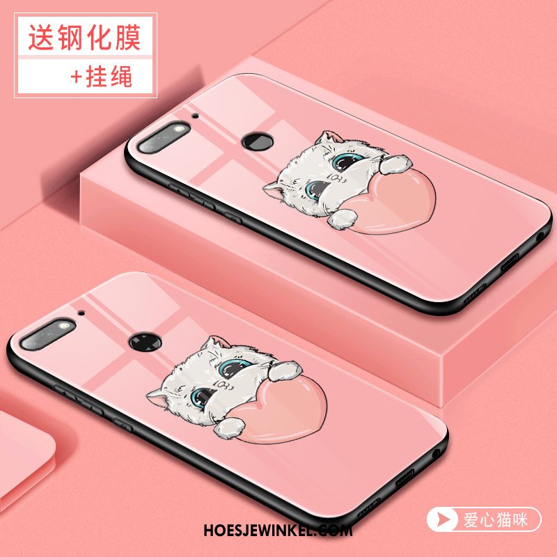 Huawei Y7 2018 Hoesje Trend Roze Tempereren, Huawei Y7 2018 Hoesje Skärmskydd Mobiele Telefoon