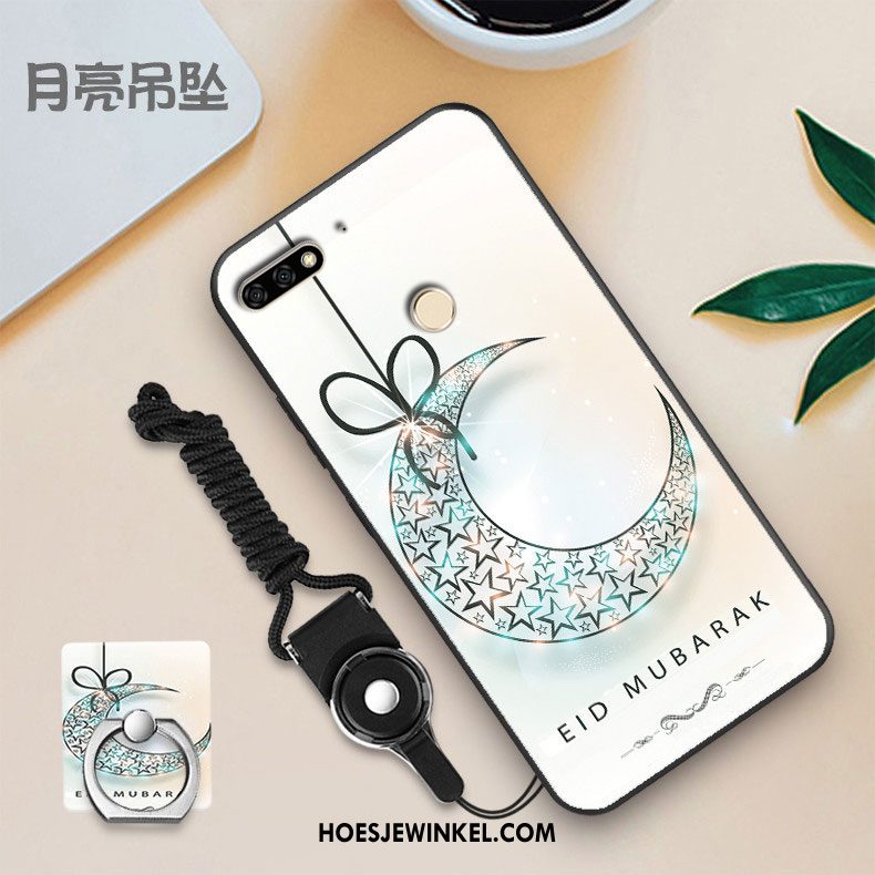 Huawei Y7 2018 Hoesje Wit Mobiele Telefoon Skärmskydd, Huawei Y7 2018 Hoesje Zacht Zwart