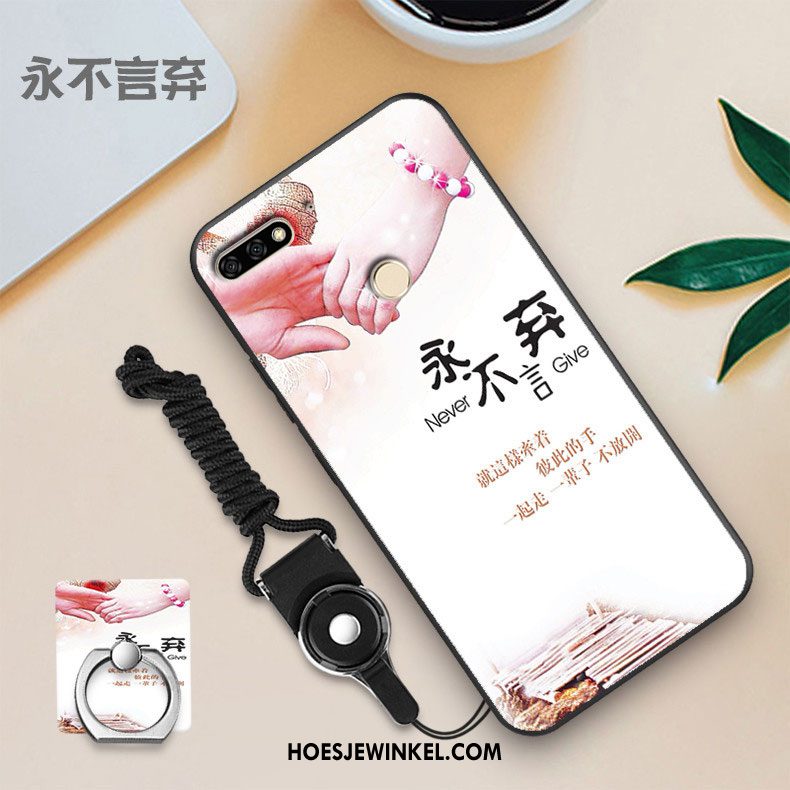 Huawei Y7 2018 Hoesje Wit Mobiele Telefoon Skärmskydd, Huawei Y7 2018 Hoesje Zacht Zwart