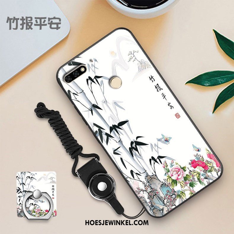 Huawei Y7 2018 Hoesje Wit Mobiele Telefoon Skärmskydd, Huawei Y7 2018 Hoesje Zacht Zwart