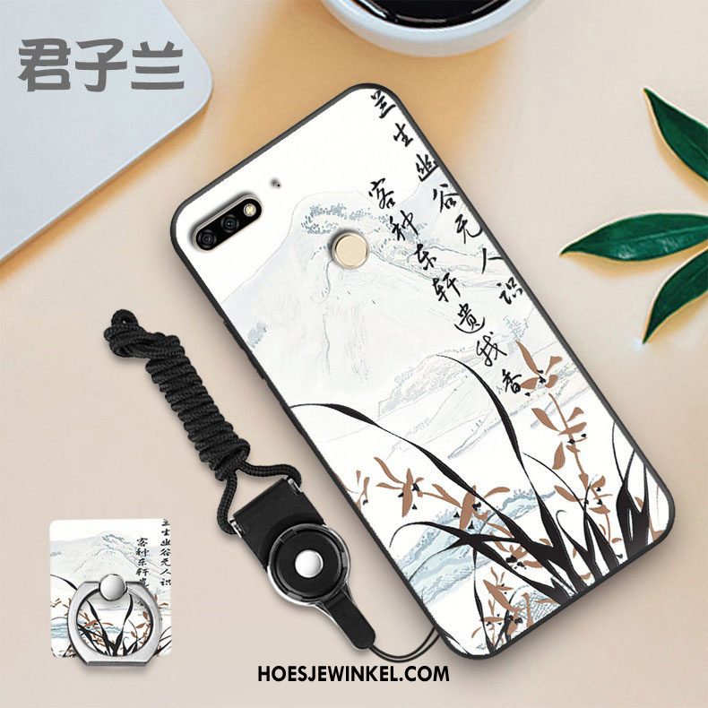 Huawei Y7 2018 Hoesje Wit Mobiele Telefoon Skärmskydd, Huawei Y7 2018 Hoesje Zacht Zwart