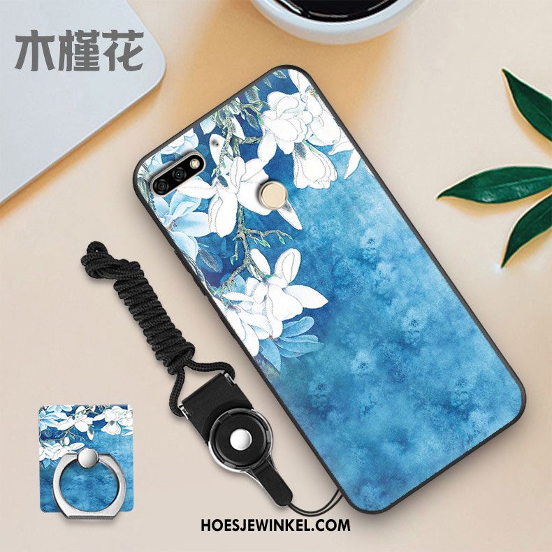 Huawei Y7 2018 Hoesje Wit Mobiele Telefoon Skärmskydd, Huawei Y7 2018 Hoesje Zacht Zwart