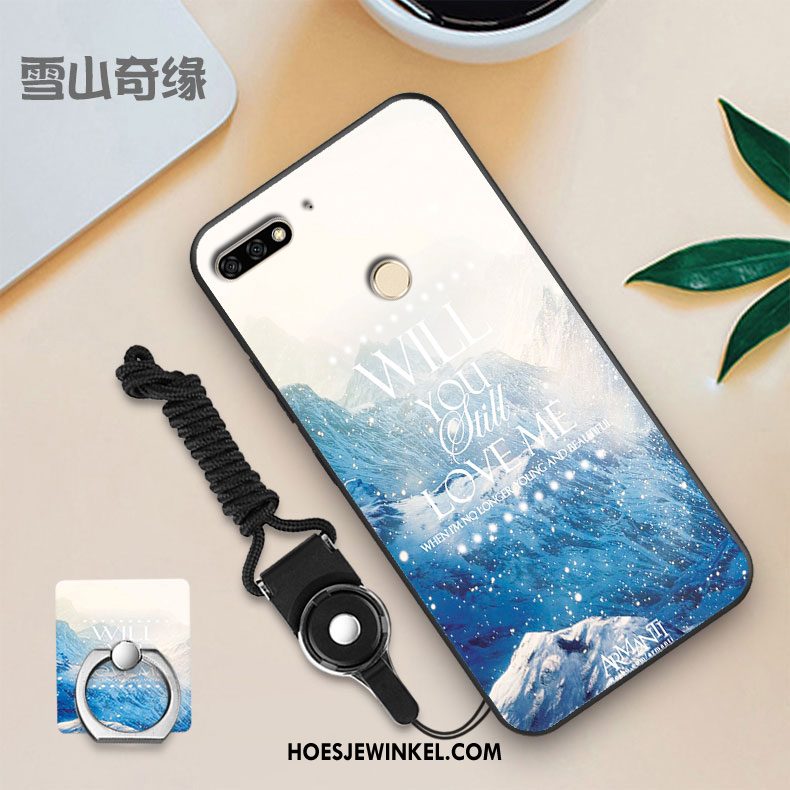 Huawei Y7 2018 Hoesje Wit Mobiele Telefoon Skärmskydd, Huawei Y7 2018 Hoesje Zacht Zwart