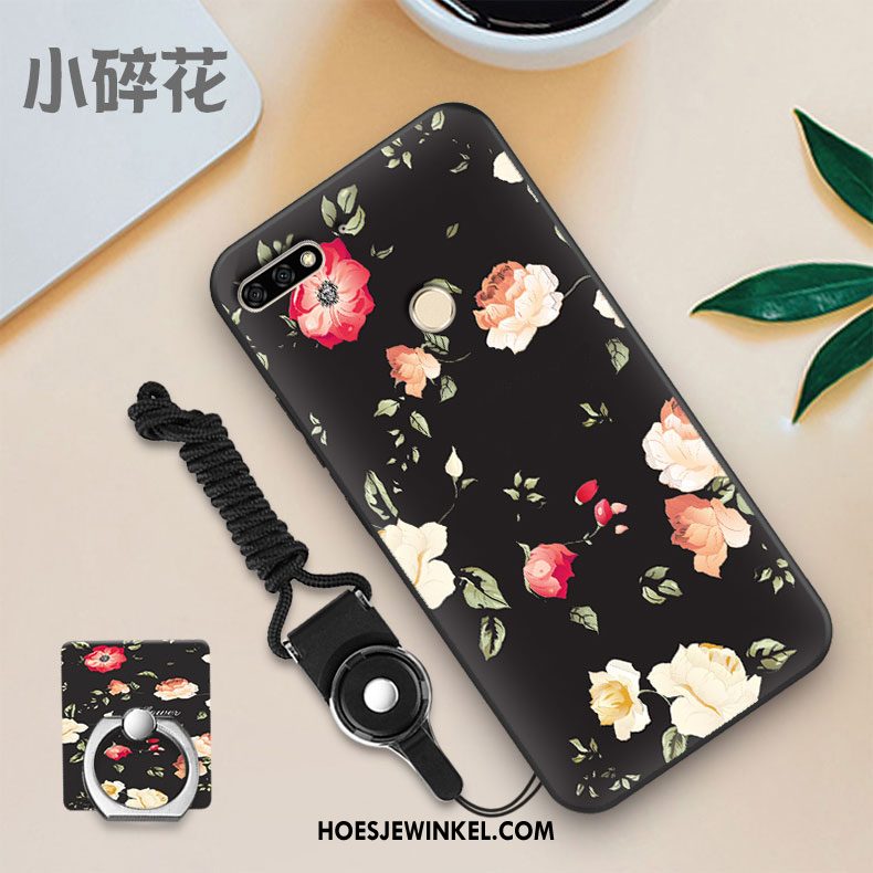 Huawei Y7 2018 Hoesje Wit Mobiele Telefoon Skärmskydd, Huawei Y7 2018 Hoesje Zacht Zwart