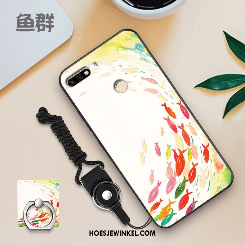 Huawei Y7 2018 Hoesje Wit Mobiele Telefoon Skärmskydd, Huawei Y7 2018 Hoesje Zacht Zwart