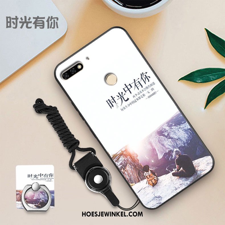 Huawei Y7 2018 Hoesje Wit Mobiele Telefoon Skärmskydd, Huawei Y7 2018 Hoesje Zacht Zwart