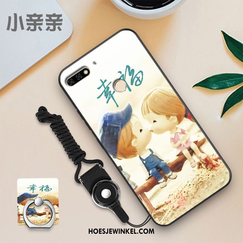 Huawei Y7 2018 Hoesje Wit Mobiele Telefoon Skärmskydd, Huawei Y7 2018 Hoesje Zacht Zwart