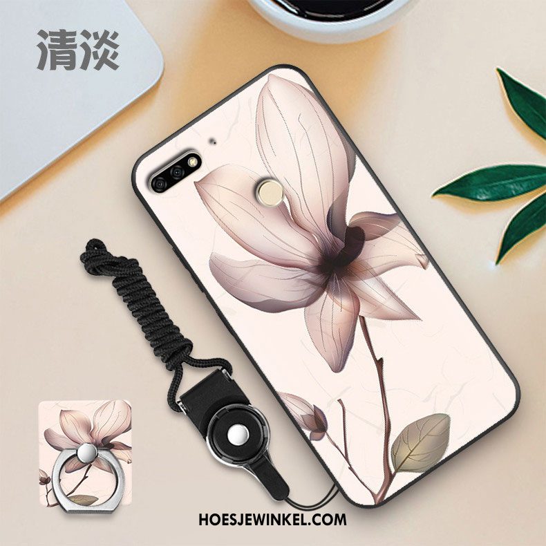 Huawei Y7 2018 Hoesje Wit Mobiele Telefoon Skärmskydd, Huawei Y7 2018 Hoesje Zacht Zwart