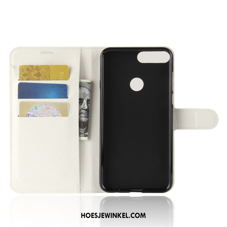 Huawei Y7 2018 Hoesje Zwart Mobiele Telefoon Leren Etui, Huawei Y7 2018 Hoesje Folio Bescherming