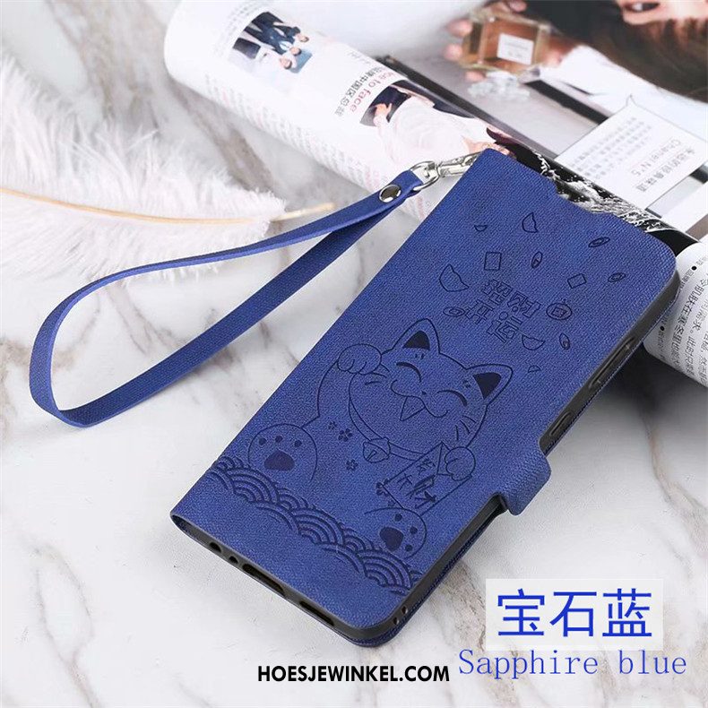 Huawei Y7 2019 Hoesje Mobiele Telefoon Blauw Folio, Huawei Y7 2019 Hoesje Anti-fall Leren Etui