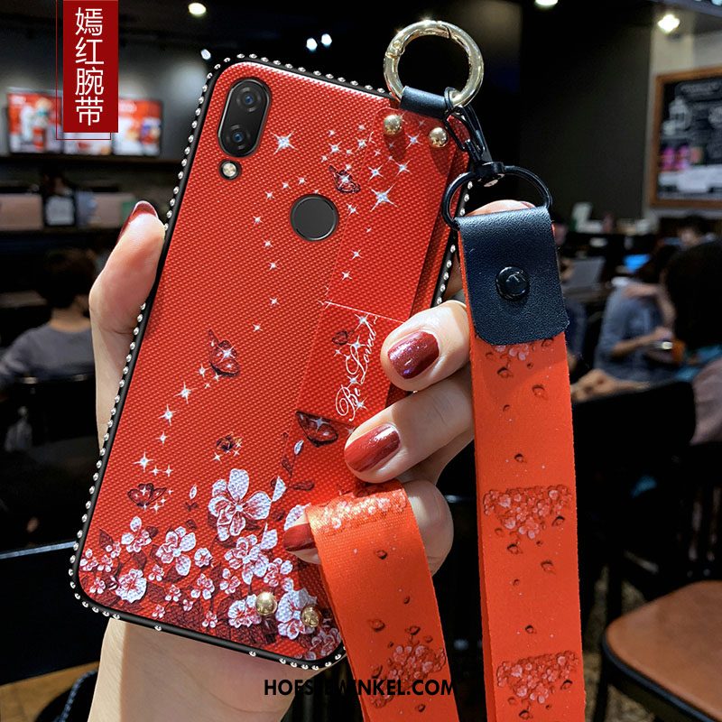 Huawei Y7 2019 Hoesje Strass Net Red Hanger, Huawei Y7 2019 Hoesje Ondersteuning Anti-fall