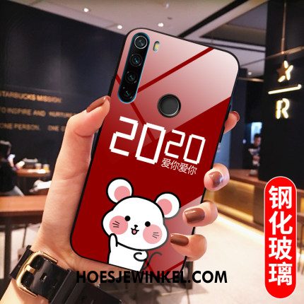 Iaomi Redmi Note 8t Hoesje Bescherming Gehard Glas Hoes, Iaomi Redmi Note 8t Hoesje Rood Zacht Beige