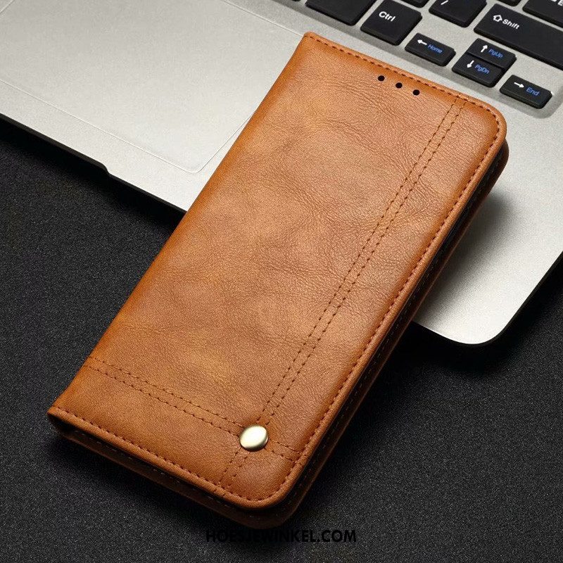 Iaomi Redmi Note 8t Hoesje Leren Etui Tempereren Folio, Iaomi Redmi Note 8t Hoesje Skärmskydd Mobiele Telefoon Braun Beige