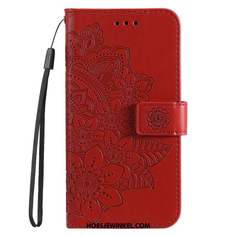 Leren Hoesje Huawei Nova 11 Pro Bandje Met Bloemenprint Bescherming Hoesje