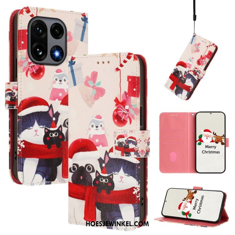 Leren Hoesje Oneplus 15 Kerstpatroon Bescherming Hoesje