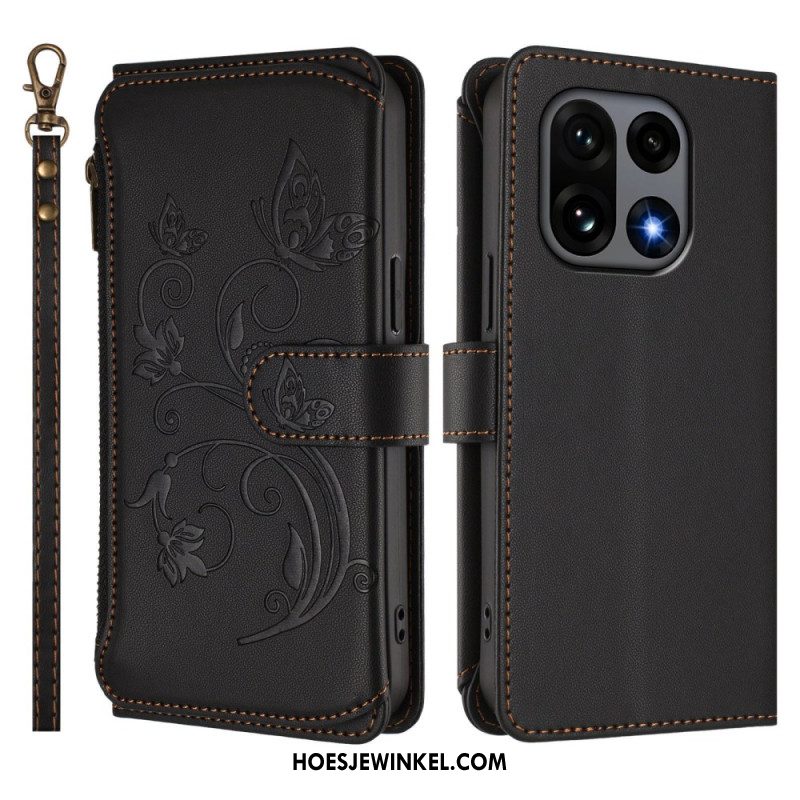 Leren Hoesje Oneplus 15 Portemonnee Met Bloemenprint En Riempje Bescherming Hoesje