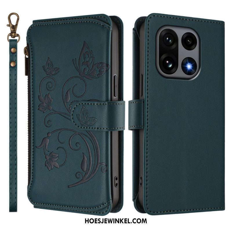 Leren Hoesje Oneplus 15 Portemonnee Met Bloemenprint En Riempje Bescherming Hoesje
