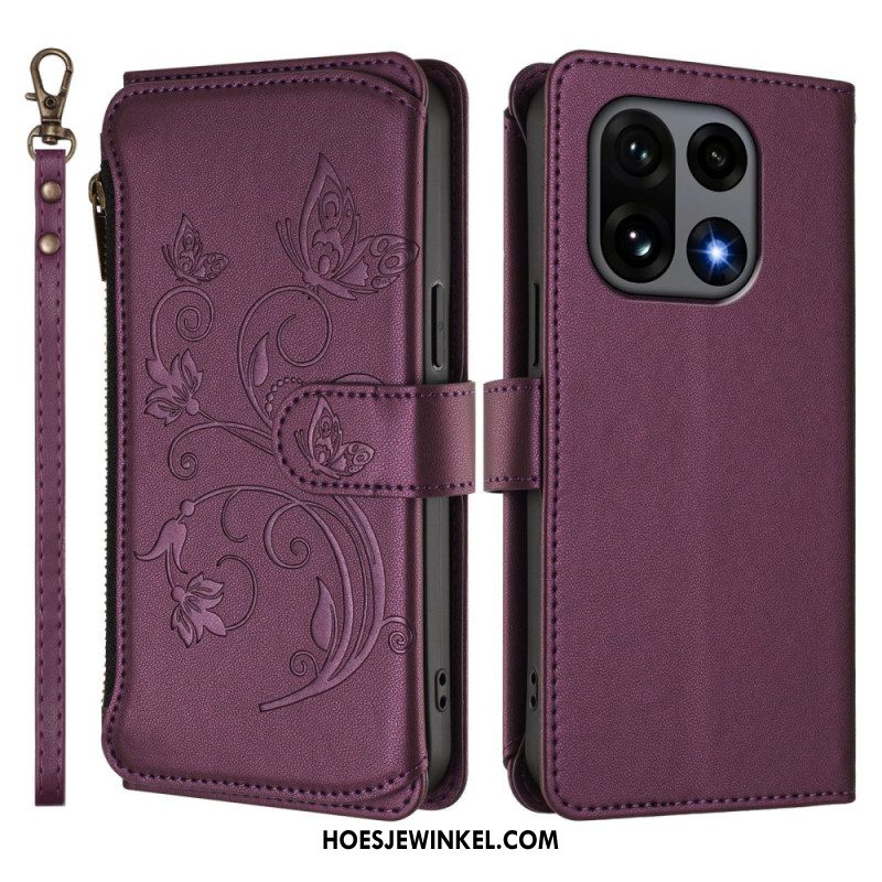 Leren Hoesje Oneplus 15 Portemonnee Met Bloemenprint En Riempje Bescherming Hoesje