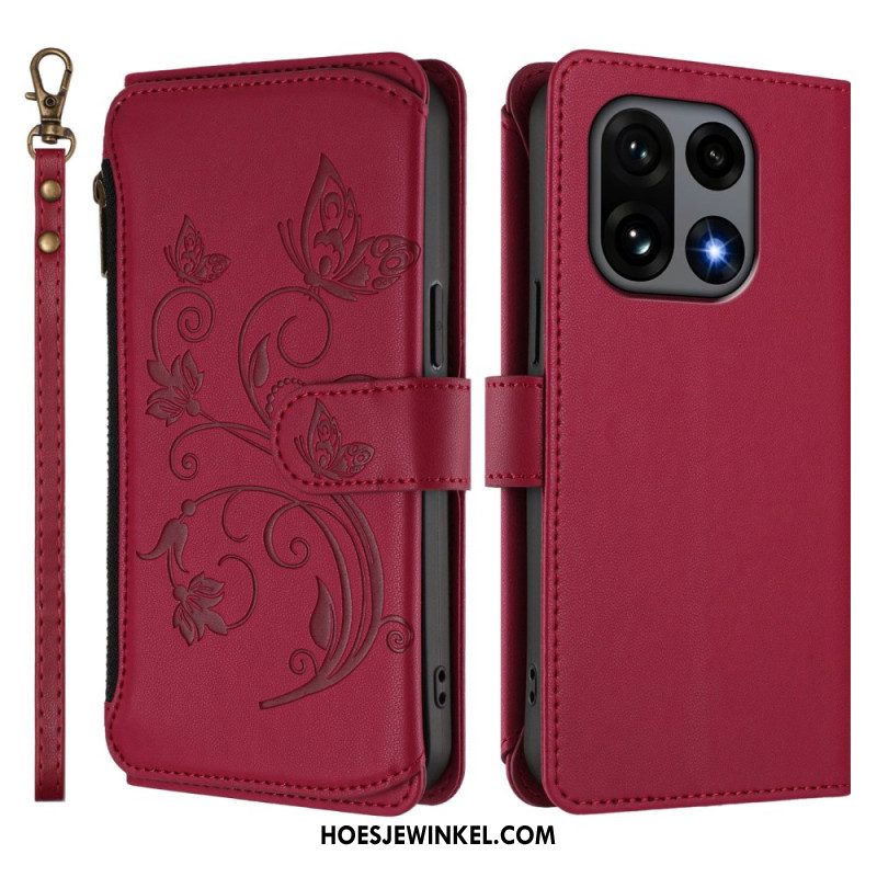 Leren Hoesje Oneplus 15 Portemonnee Met Bloemenprint En Riempje Bescherming Hoesje