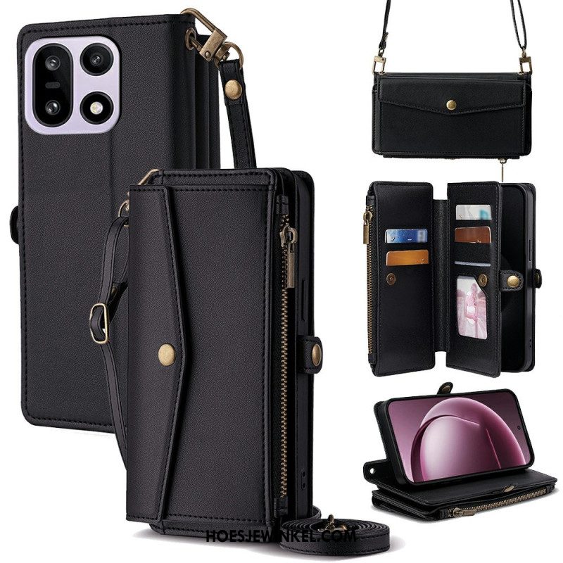 Leren Hoesje Oneplus 15 Portemonnee Met Schouderband En Koord Bescherming Hoesje