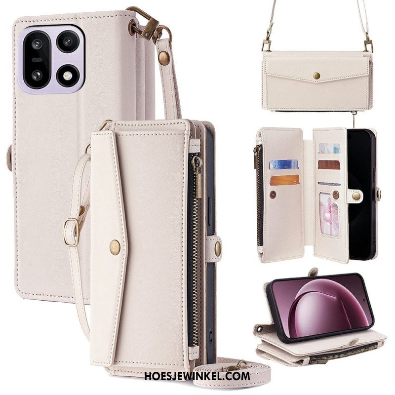 Leren Hoesje Oneplus 15 Portemonnee Met Schouderband En Koord Bescherming Hoesje