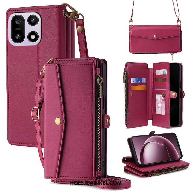 Leren Hoesje Oneplus 15 Portemonnee Met Schouderband En Koord Bescherming Hoesje