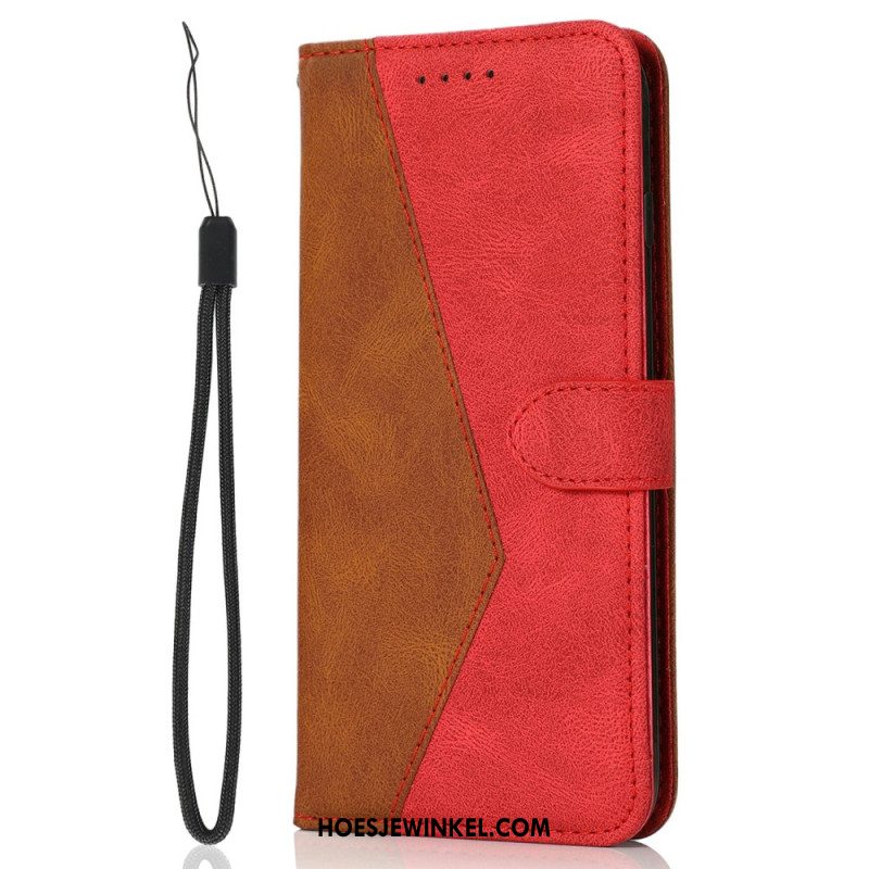 Leren Hoesje Oneplus 15 Tweekleurig Ontwerp Bescherming Hoesje