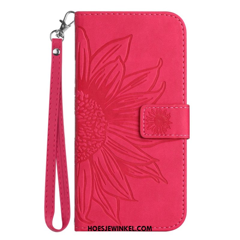 Leren Hoesje Oppo Reno 11f 5g Zonnebloemprint Met Riempje