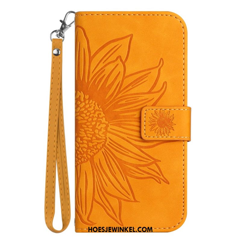 Leren Hoesje Oppo Reno 11f 5g Zonnebloemprint Met Riempje