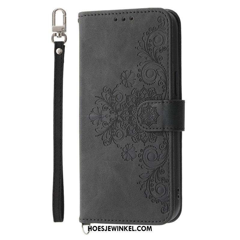 Leren Hoesje Oppo Reno 13f 4g / 5g / 13 Fs 5g Suède Kantlook Met Bandje En Schouderband Bescherming Hoesje