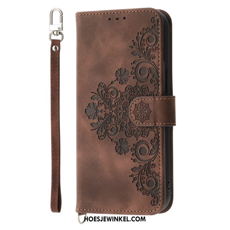 Leren Hoesje Oppo Reno 13f 4g / 5g / 13 Fs 5g Suède Kantlook Met Bandje En Schouderband Bescherming Hoesje