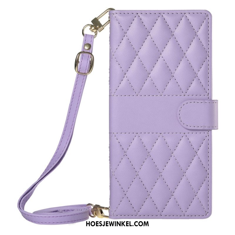 Leren Hoesje Oppo Reno 14 5g Gewatteerd Stijl Met Riem En Schouderriem Bescherming Hoesje