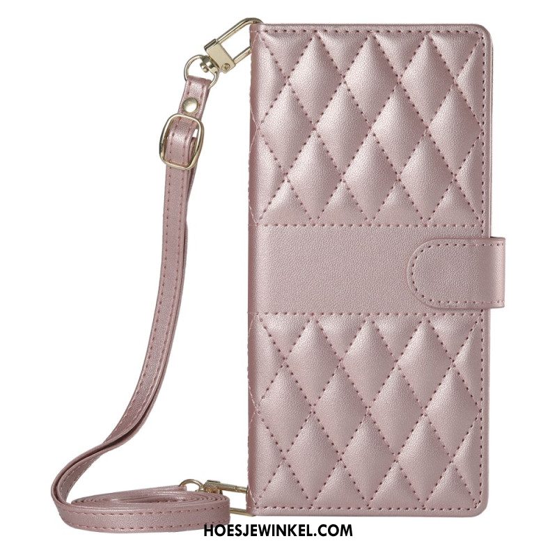 Leren Hoesje Oppo Reno 14 5g Gewatteerd Stijl Met Riem En Schouderriem Bescherming Hoesje