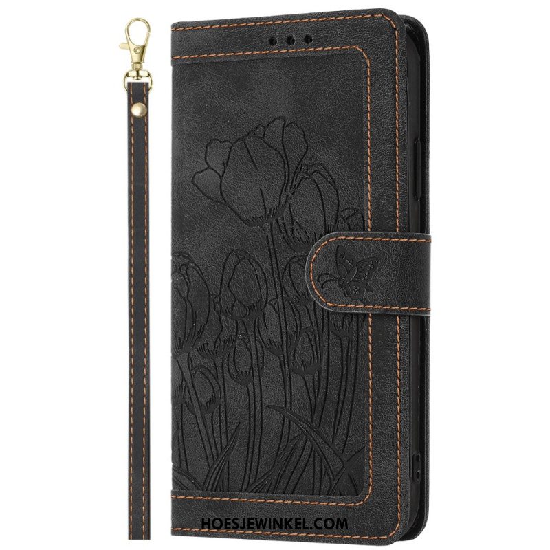 Leren Hoesje Oppo Reno 14f 5g Bloemen Suède-effect Bescherming Hoesje