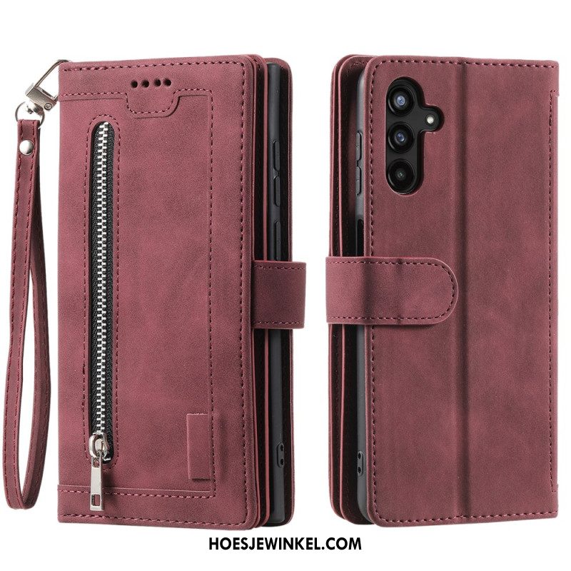 Leren Hoesje Samsung Galaxy A55 5g Complete Portemonnee Met Riempje Bescherming Hoesje