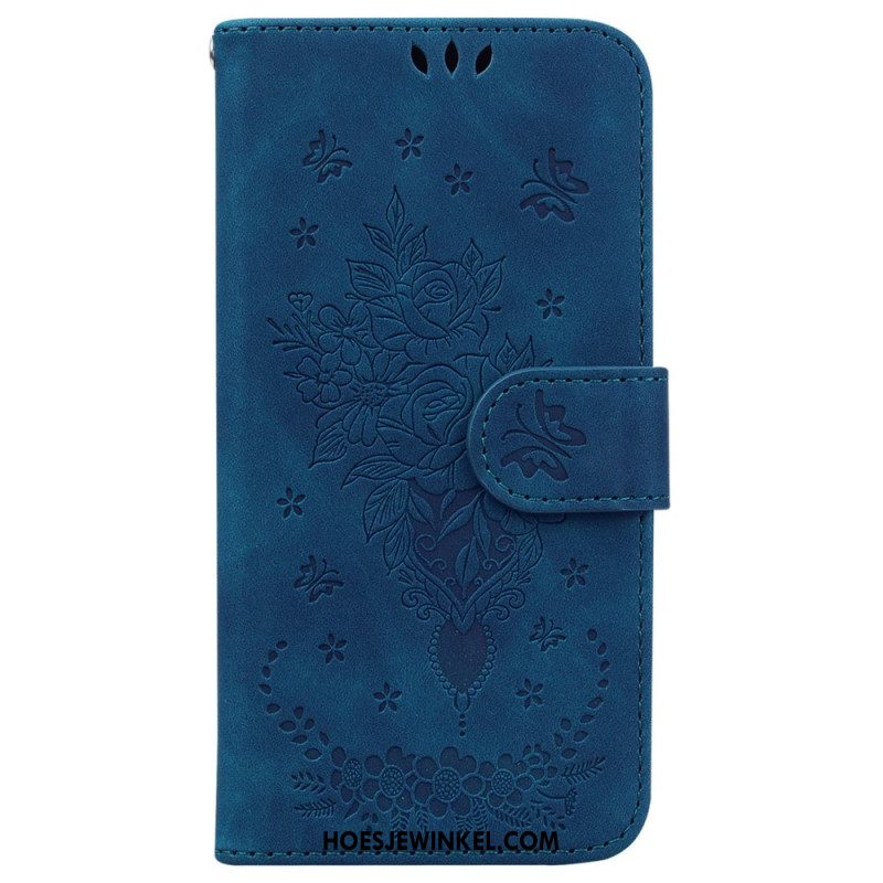 Leren Hoesje Samsung Galaxy A55 5g Patroon Met Rozen En Vlinders Bescherming Hoesje