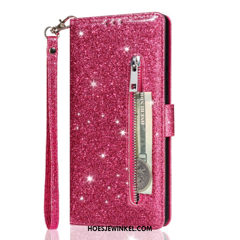 Leren Hoesje Samsung Galaxy S25 5g Edge Portemonnee Met Pailletten