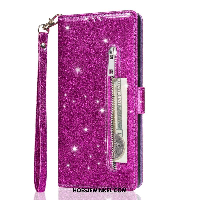 Leren Hoesje Samsung Galaxy S25 5g Edge Portemonnee Met Pailletten