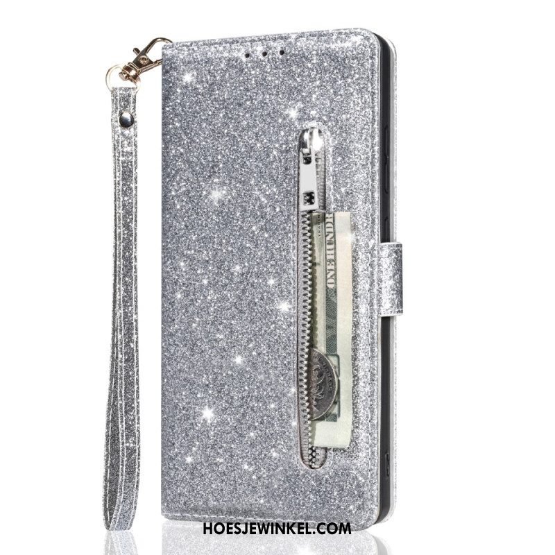 Leren Hoesje Samsung Galaxy S25 5g Edge Portemonnee Met Pailletten